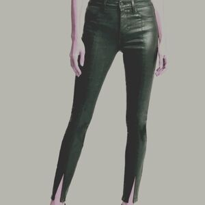 L'AGENCE Jyothi High Rise Split Ankle Jean in Coated Army (Dark Olive) Sz 24 NEW